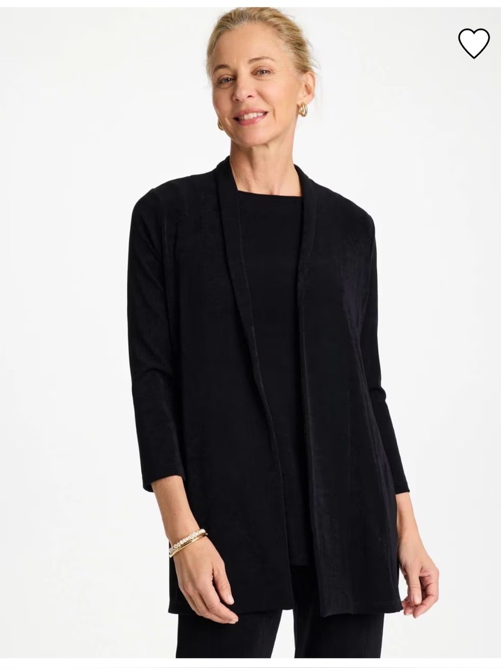 Chico’s Black Open Front Cardigan Sweater Size 1 Lightweight Duster Jacket